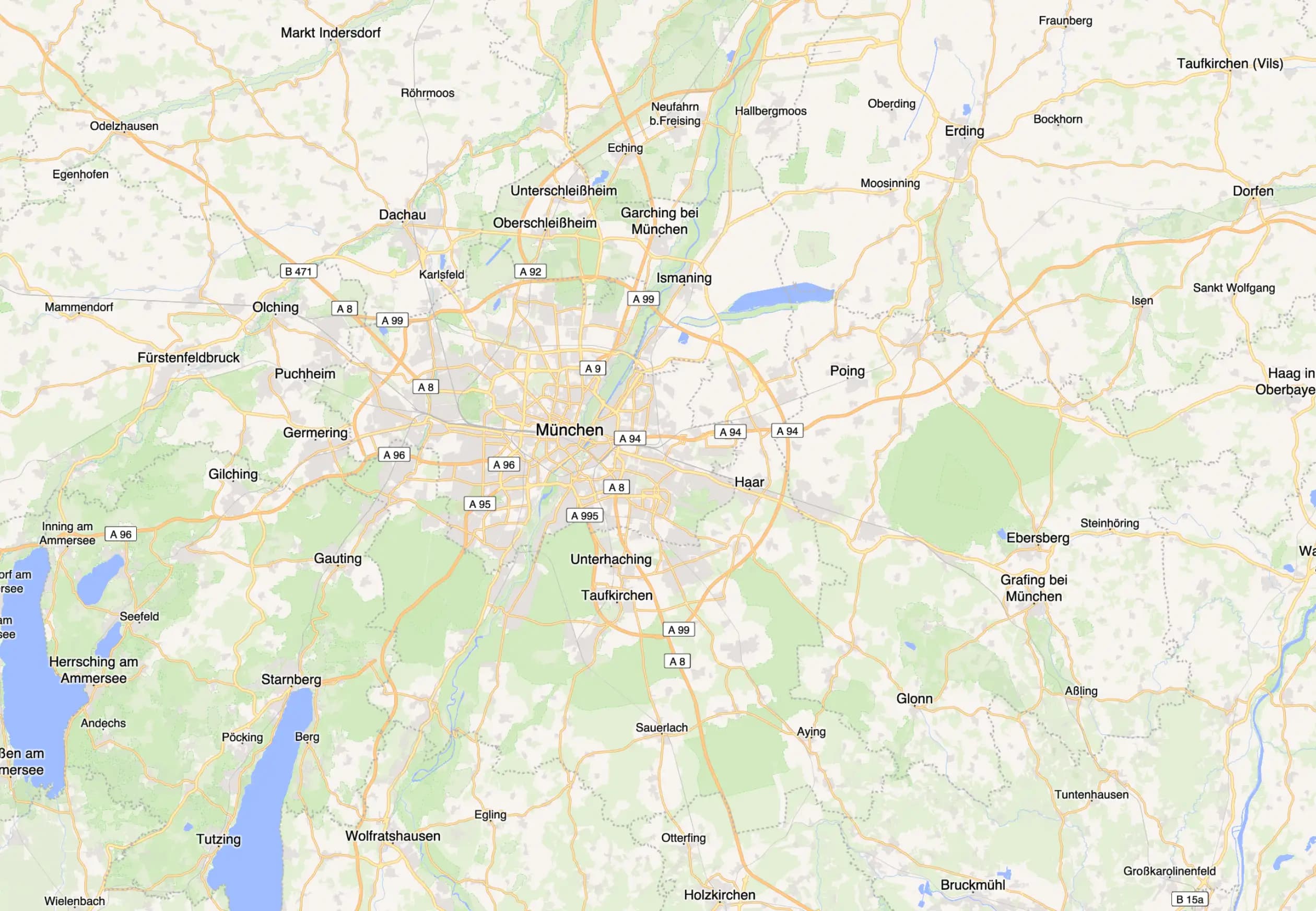 Map of Munich and the surrounding area